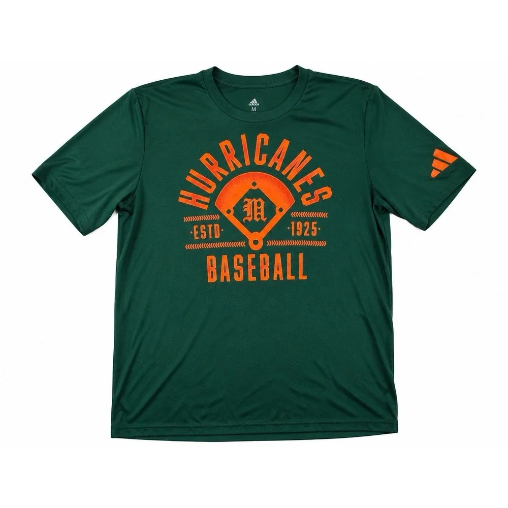 Adidas Miami Hurricanes Baseball Shirt Mens M Green Orange Graphic Tee NCAA
